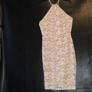 MARCIANO nude and white lace dress Large bridal